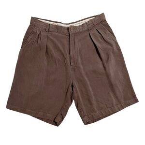 Tommy Bahama Washed Silk Herringbone Twill Pleated Brown Shorts Men’s Size 34